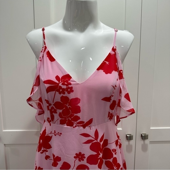 Lulus Valorous Vera Pink Floral Print Midi Dress Size Medium - Picture 6 of 12
